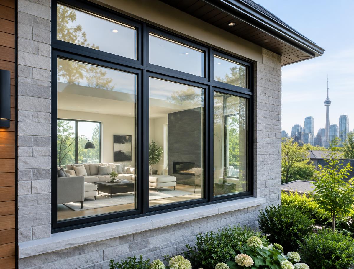 Black-framed windows on a Toronto home
